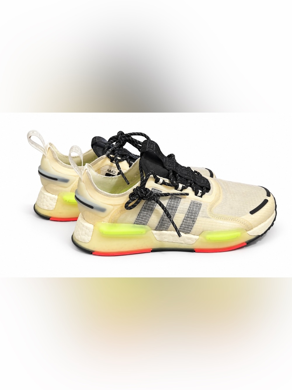 Adidas NMD_R1 Spectoo Cream White Neon Yellow Men's Size 7 Running Sneakers Pre-